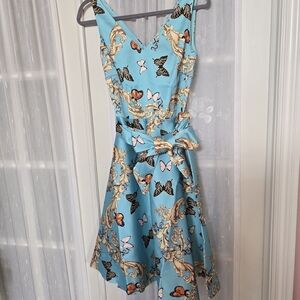 Julie Brown Blue Butterfly Print Midi Dress